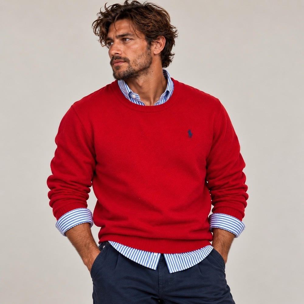 Polo Ralph Lauren Sweater XL Red Pima Cotton Crewneck Pony Preppy Old Money